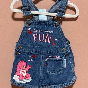 Care Bears Denim Overalls with Pink Bear and Heart Embroidery